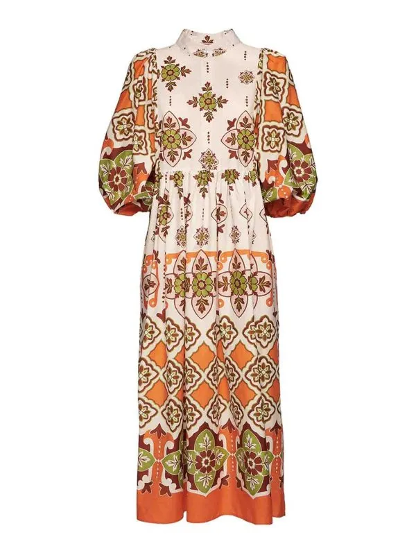La DoubleJ Robe Au Genou - Multicolore | DRE0374COT039PRT01OR02