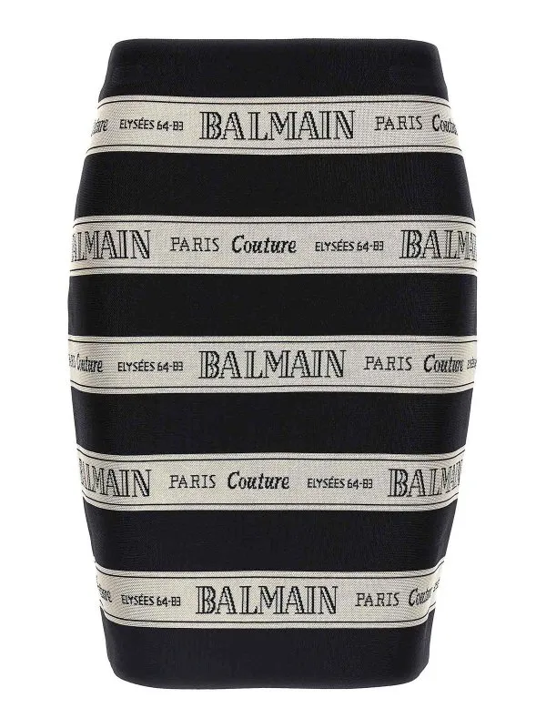 Balmain Jupe Midi - Nastro Balmain - Noir - Femme | EF1LC245JJ95EDY