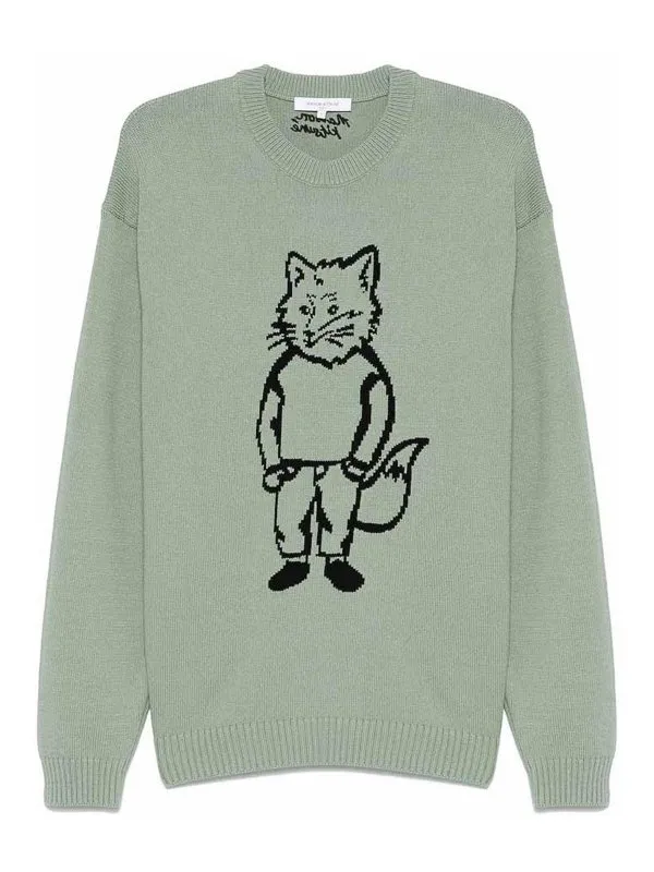 Maison Kitsuné Pull Col Rond - Vert - Vert | OM00802KT1030VEDGR