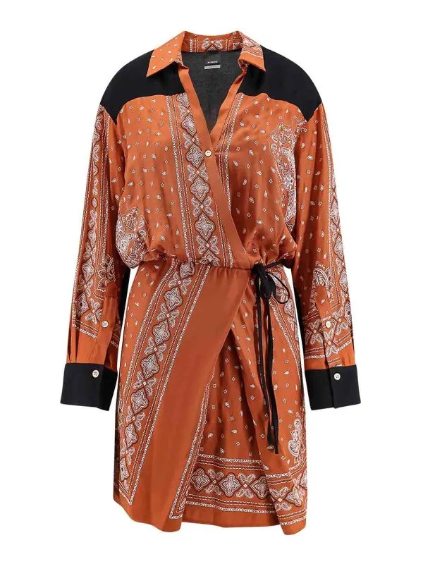 Pinko Robe Au Genou - Noir - Orange - Femme | 104665A2CKLZ3