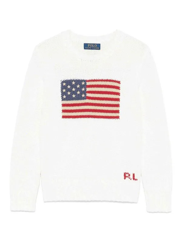 Ralph Lauren Pull Col Rond - Blanc - Blanc - Garçon | 323668285006