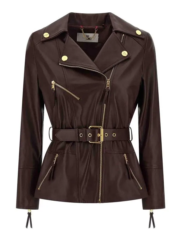 Elisabetta Franchi Blouson En Cuir - Rouge Brun | GD50Z56E2EA4