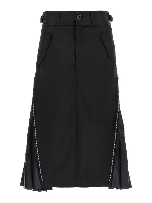 Sacai Jupe Midi - Noir - Noir - Femme | 2507949001 | thebs.com