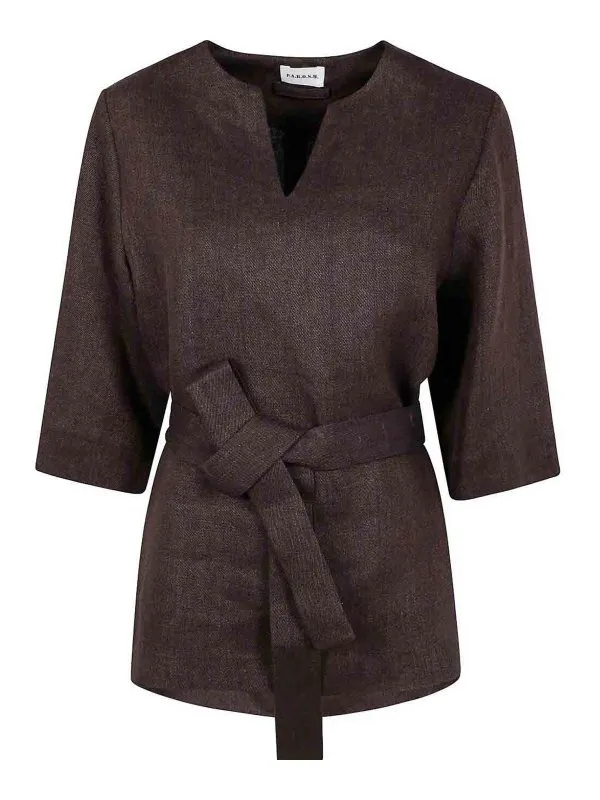 P.A.R.O.S.H. Pull À Col V - Marron Foncé - Femme | D313069TESTA